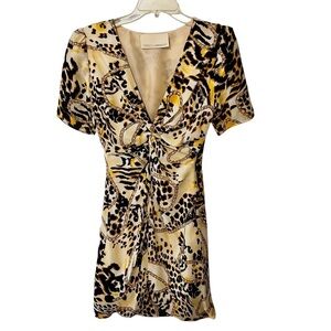 Rebecca Minkoff Silk Knotted V Neck Short Sleeve Mini Dress 2 Animal Novelty